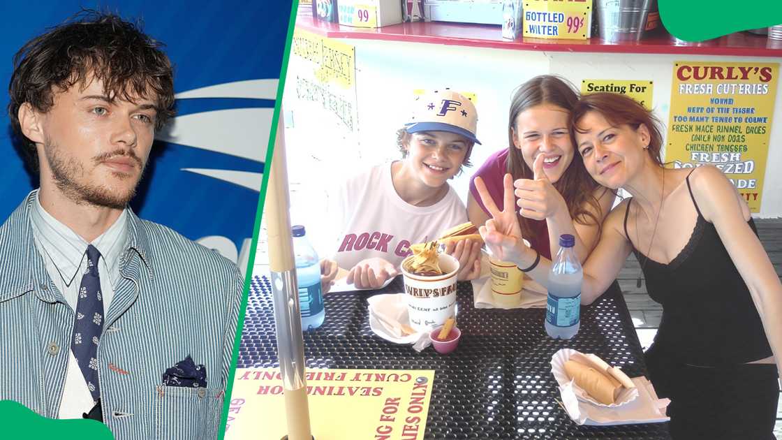 Christopher Briney at the USTA Billie Jean King National Tennis Centre in 2025 (L). The actor with his sister and late mum (R)