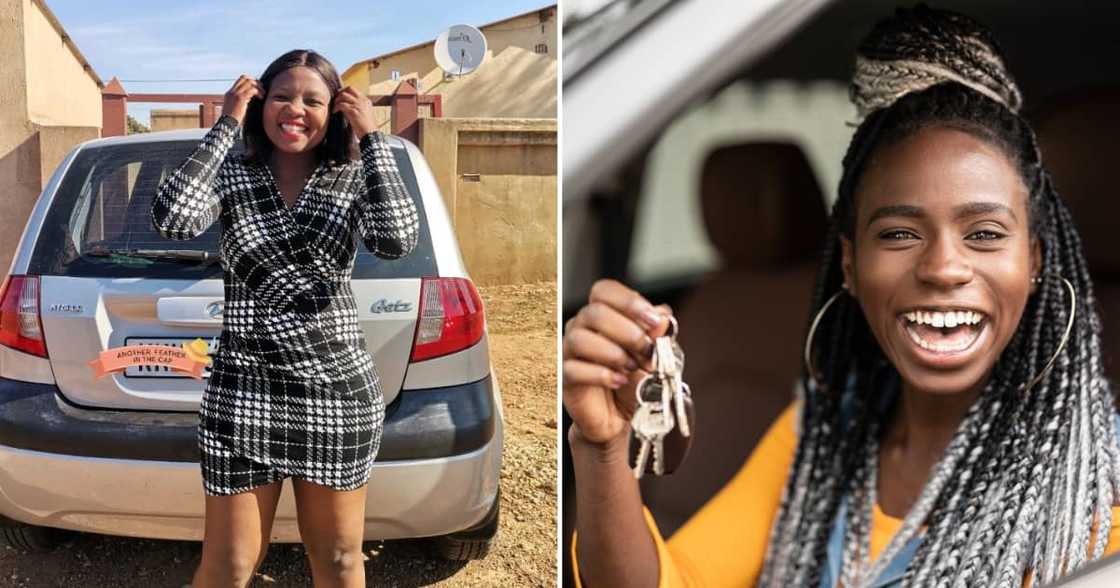 A Mpumalanga babe is happy to have purchased her first car A Mpumalanga babe is happy to have purchased her first car