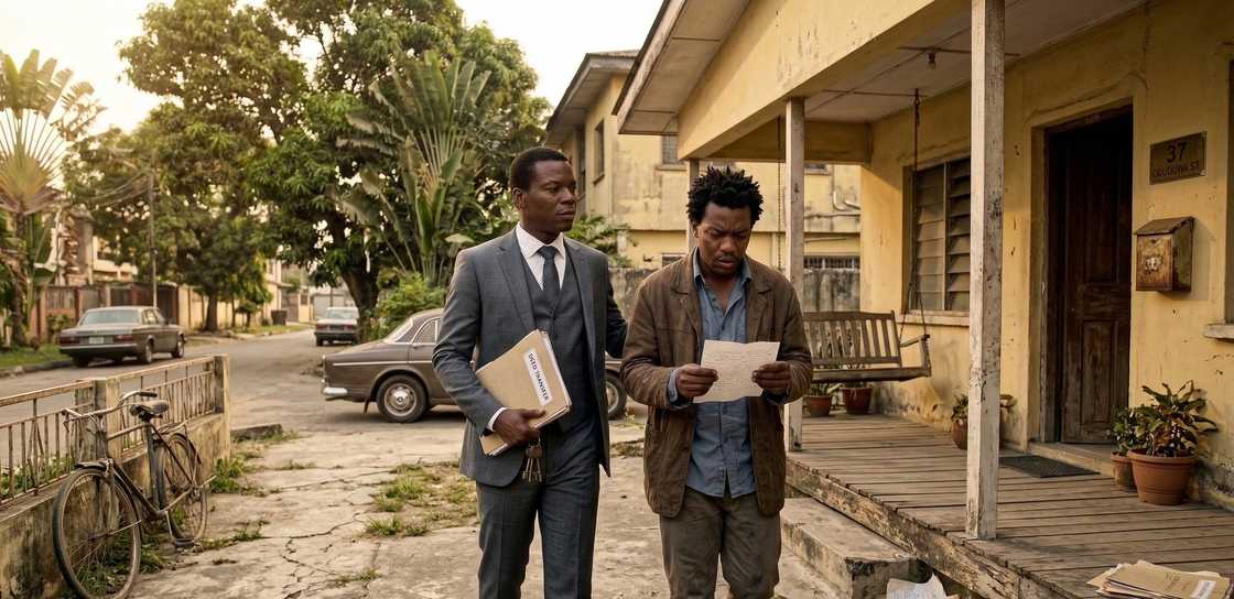 Two brothers return from lawyer's office, learn of ownership of their late father's house. Two brothers return from lawyer's office, learn of ownership of their late father's house.