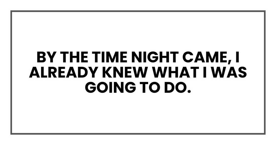 By the time night came, I already knew what I was going to do. By the time night came, I already knew what I was going to do.