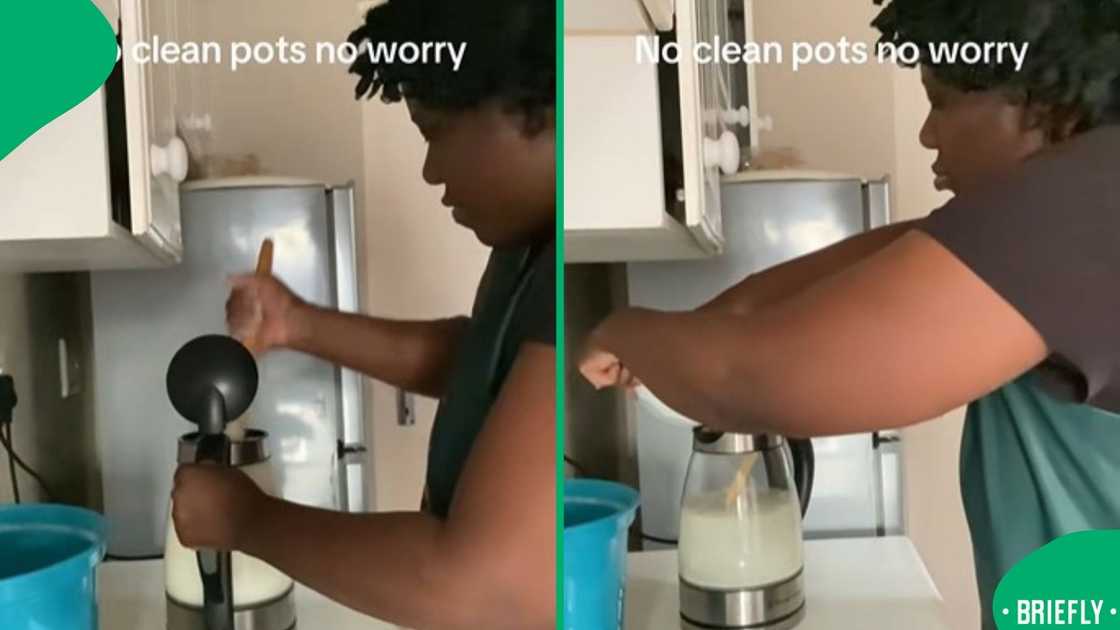 The screenshot on the right showed when she was stirring the pap in the kettle The screenshot on the right showed when she was stirring the pap in the kettle