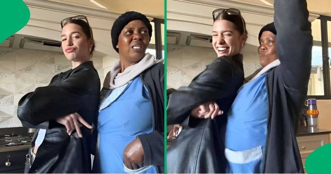 A young woman and a domestic worker danced together. A young woman and a domestic worker danced together.