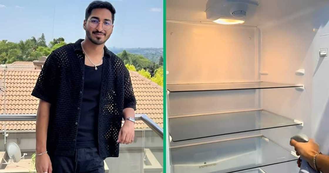 A TikTok video shows a young man restocking his fridge. A TikTok video shows a young man restocking his fridge.