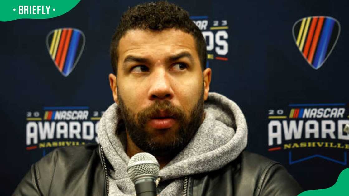 Bubba Wallace during the media scrum Bubba Wallace during the media scrum