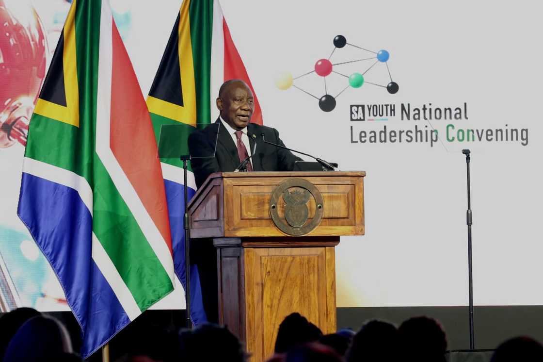 President Cyril Ramaphosa speaking at the SA Youth National Leadership Convening President Cyril Ramaphosa speaking at the SA Youth National Leadership Convening