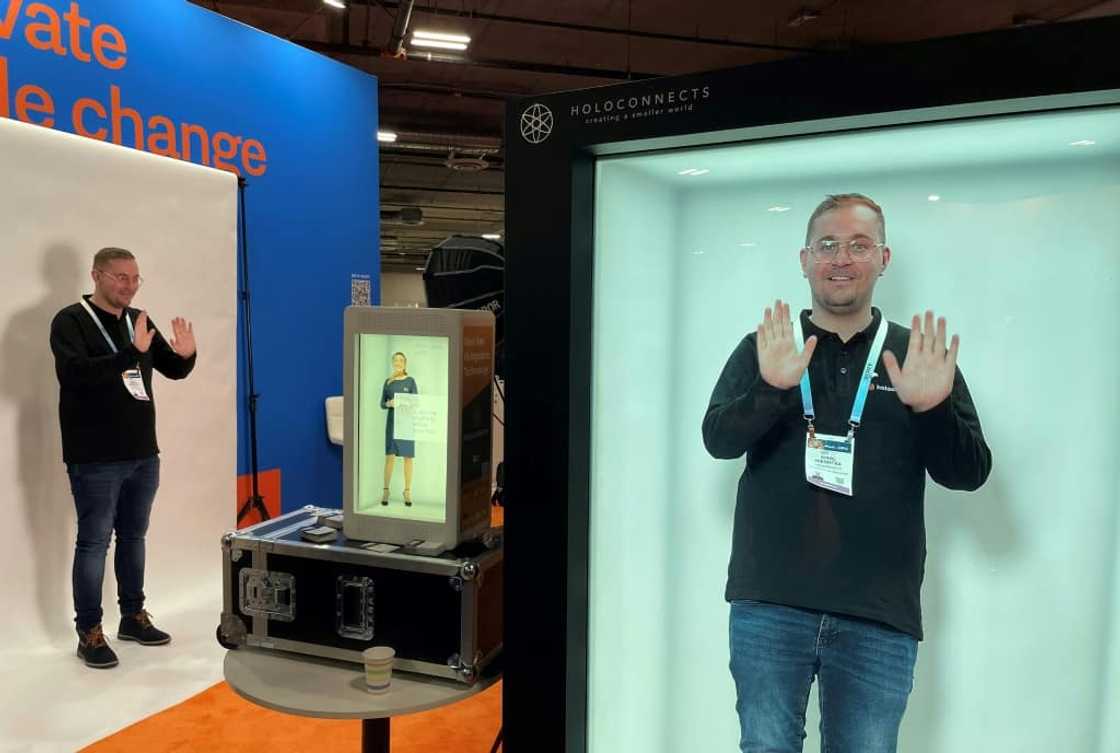 A visitor at CES Las Vegas experiments with the Holobox hologram box, January 11, 2024 A visitor at CES Las Vegas experiments with the Holobox hologram box, January 11, 2024