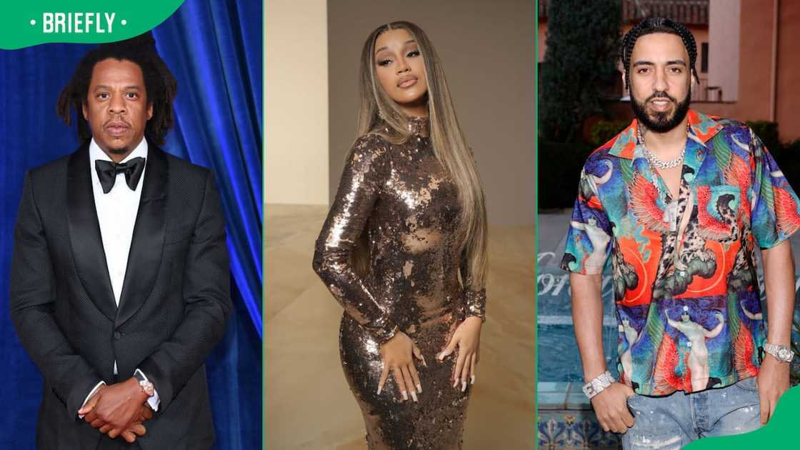 New Yor rappers Jay-Z (L), Cardi B (C) and French Montana (R).