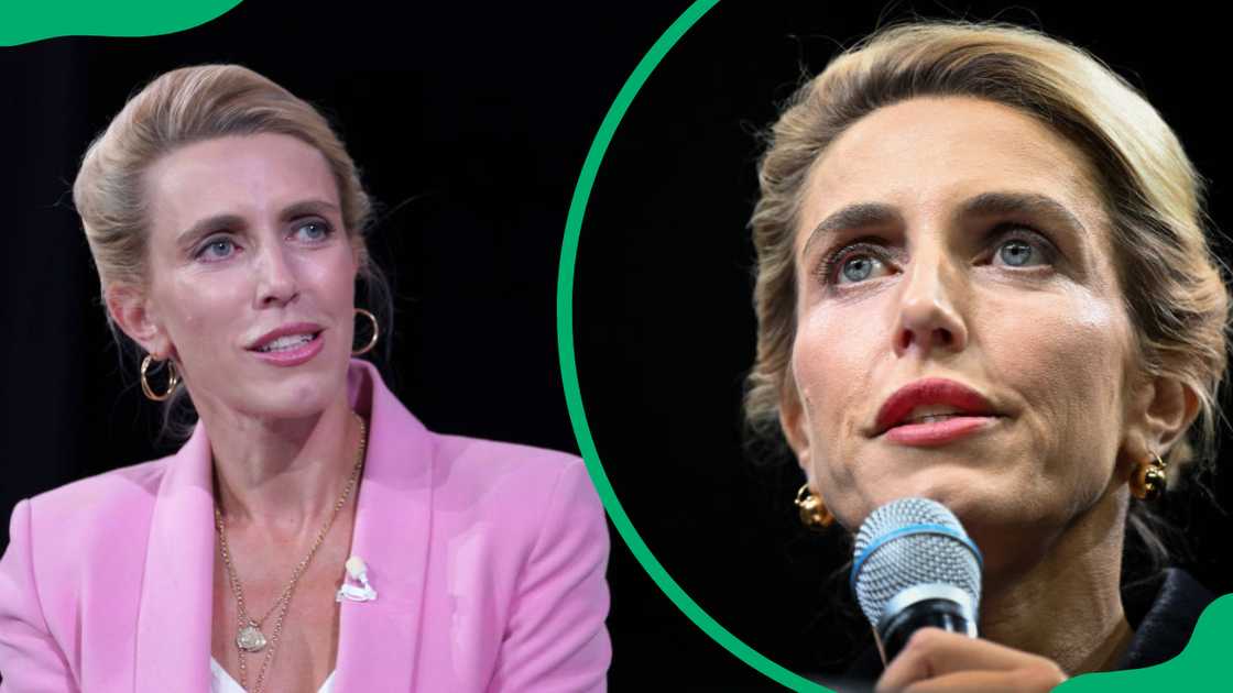 Clarissa Ward in a pink suit and holding a mic speaking