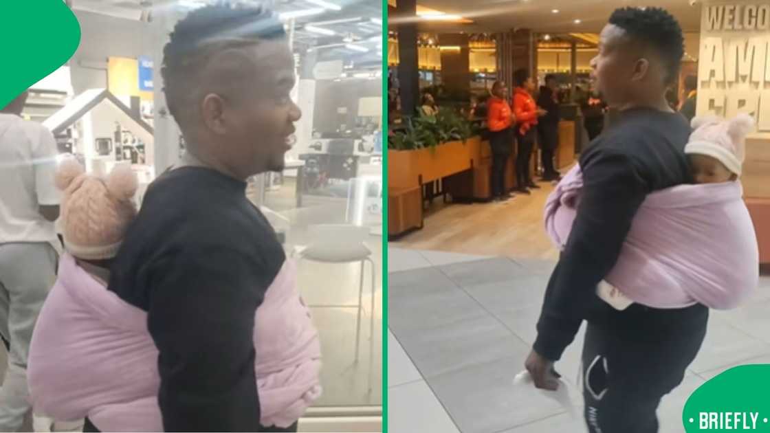 A wholesome moment on TikTok showed a father carrying his baby on his back, leaving South Africans emotional