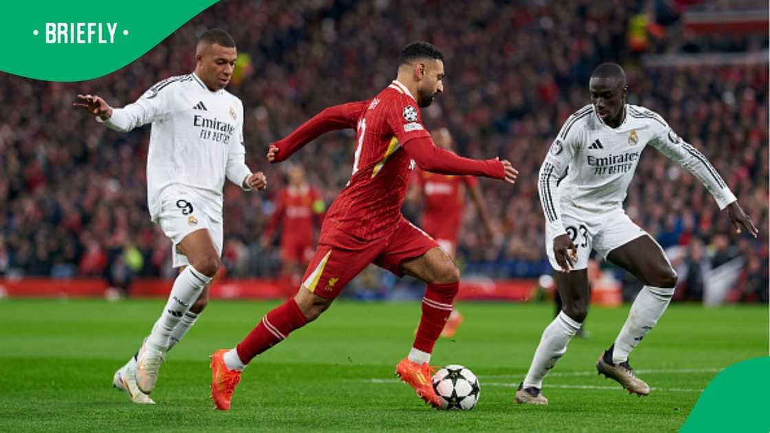 Mohamed Salah in action against Real Madrid in the UEFA Champions League this season.