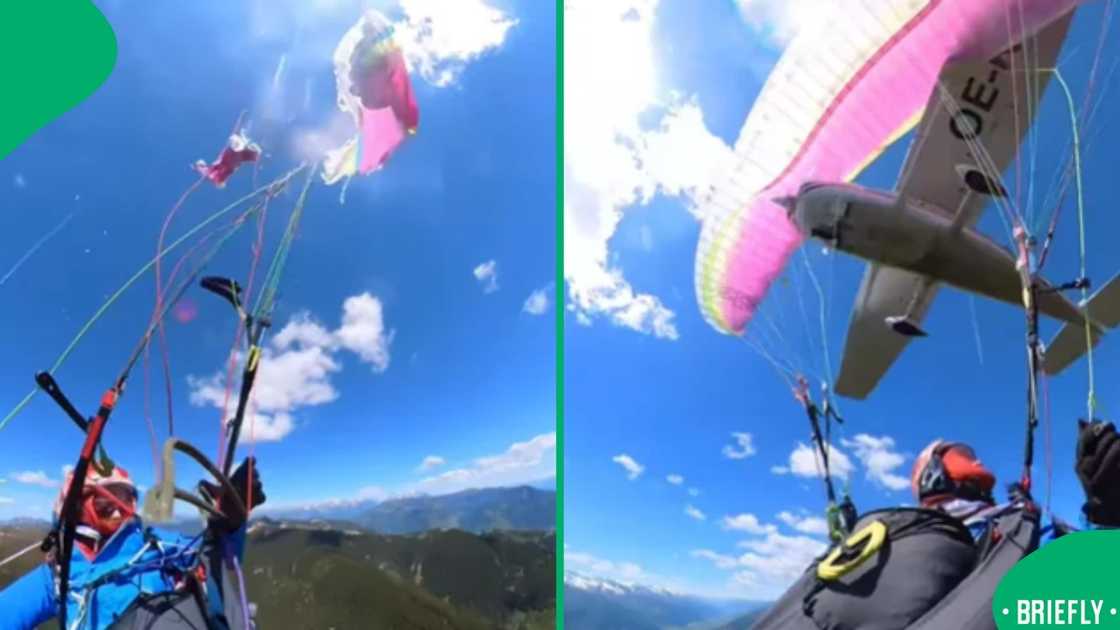 The image on the left showed the parachute after it was torn in half