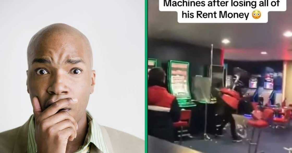 An man took out frustration on a slot machine An man took out frustration on a slot machine