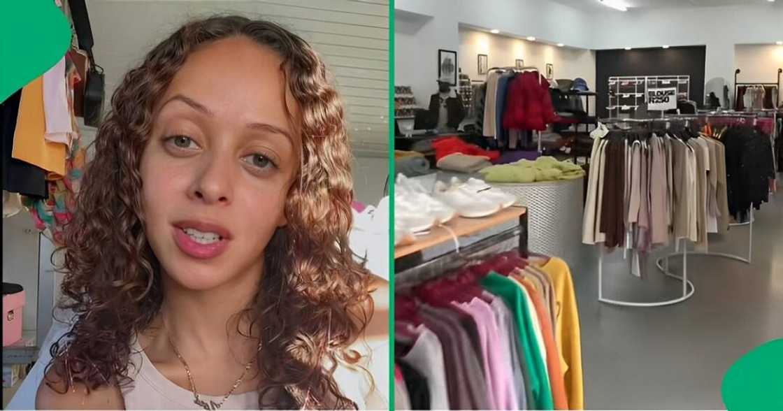 A TikTok video shows a woman unveiling winter clothing from a store in SA. A TikTok video shows a woman unveiling winter clothing from a store in SA.