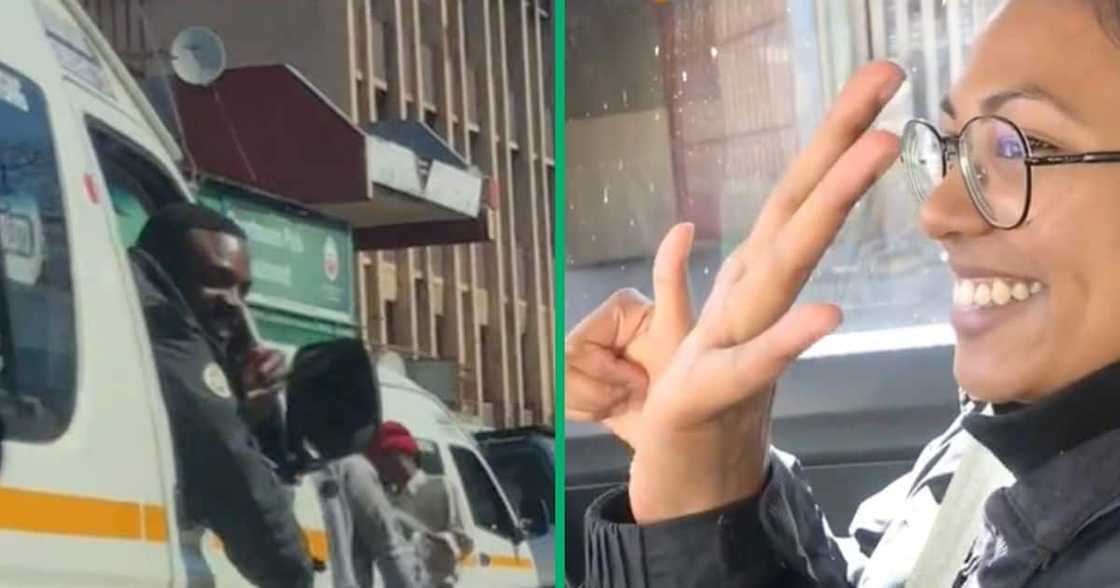 Taxi driver flirts with woman in standstill traffic. Taxi driver flirts with woman in standstill traffic.