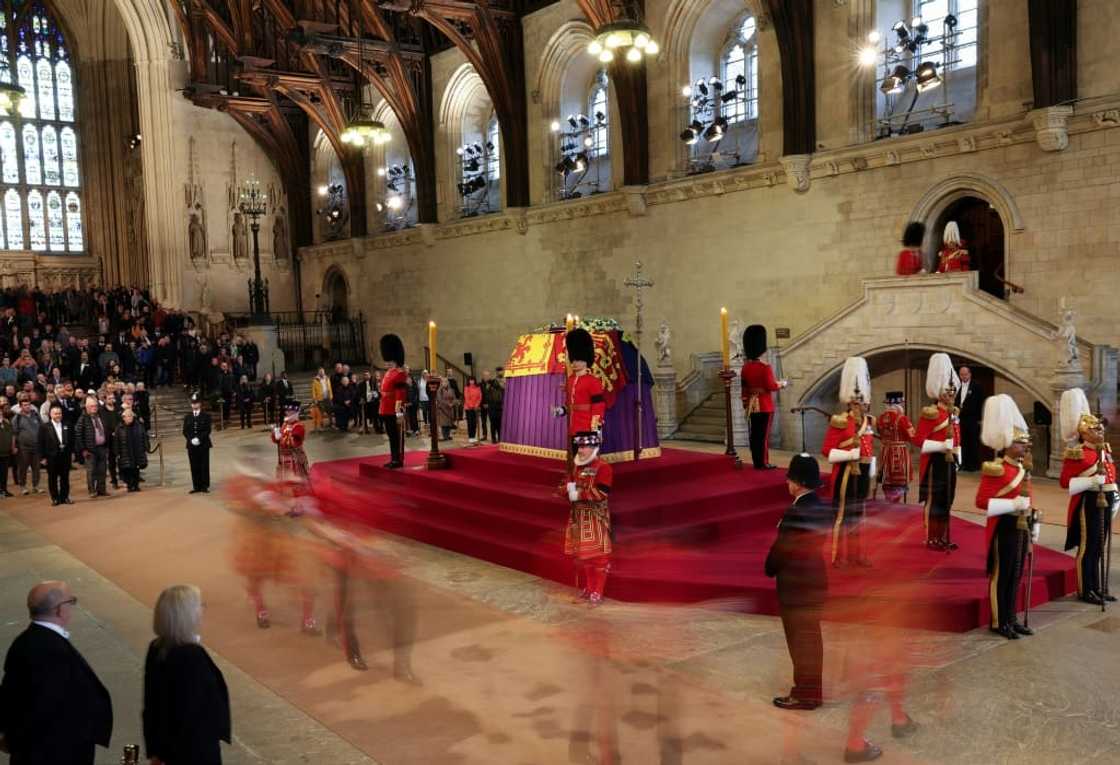 The coffin was guarded by the queen's official bodyguard in the oldest part of parliament