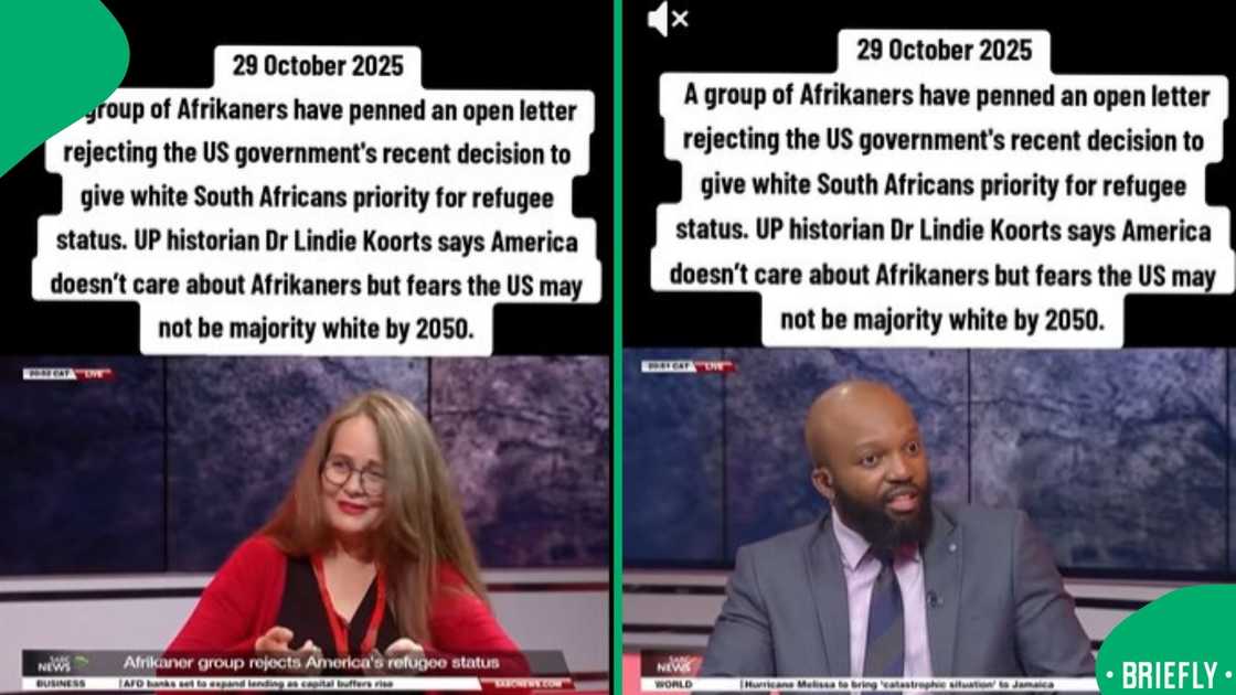 The screenshot on the right captured the SABC news anchor The screenshot on the right captured the SABC news anchor