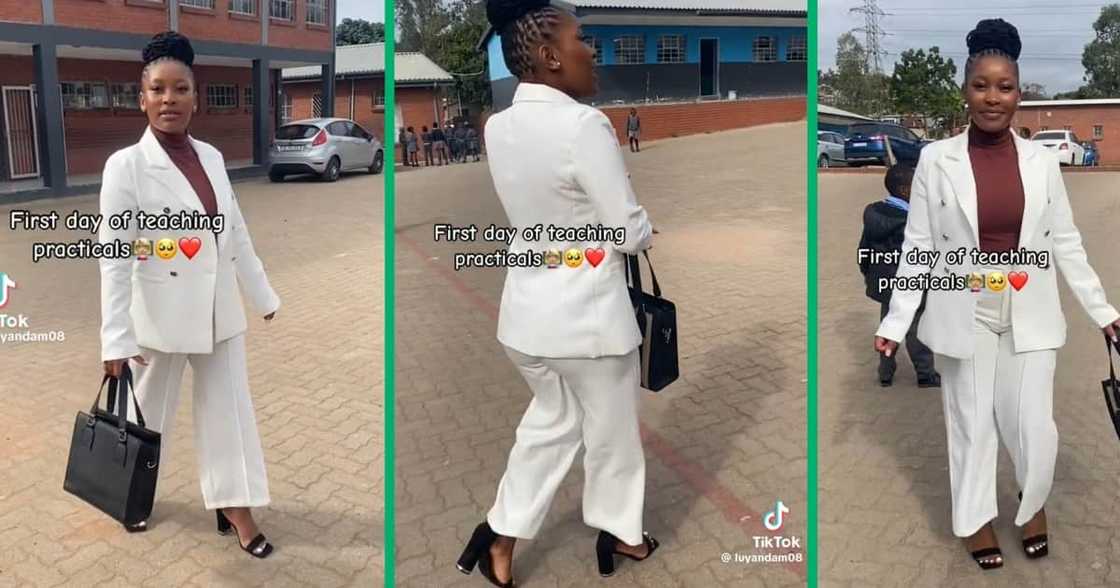 A woman recorded her first day of teaching practicals A woman recorded her first day of teaching practicals