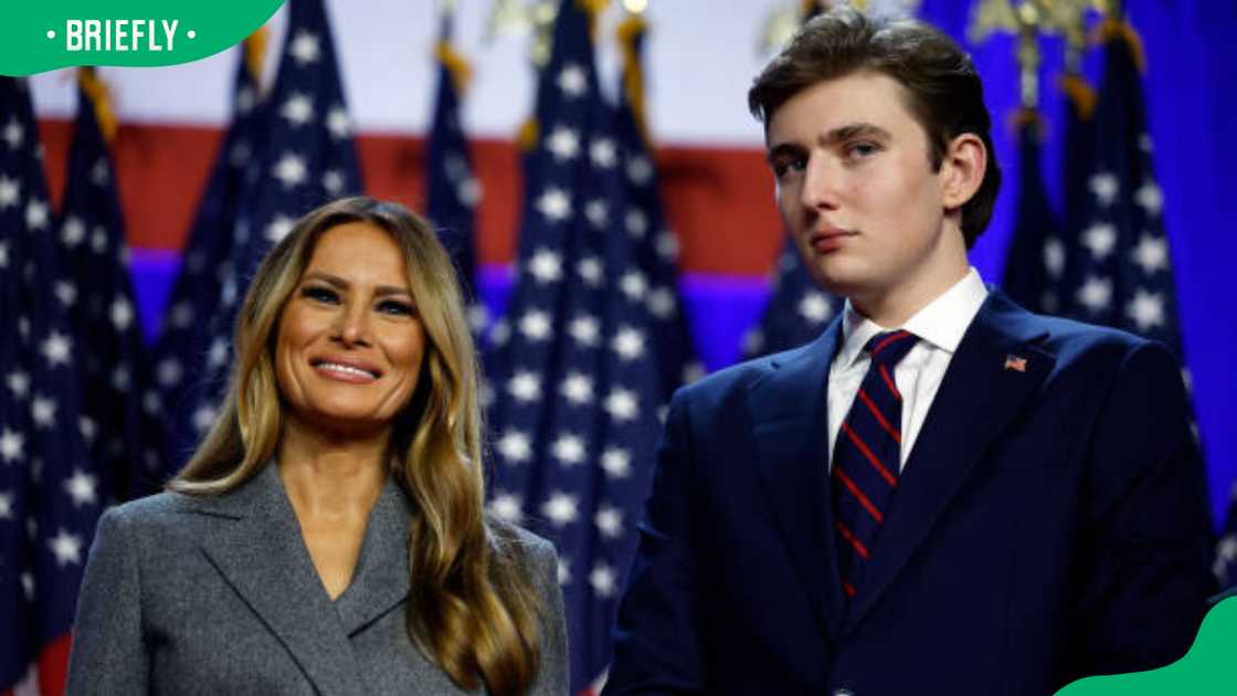 First Lady Melania Trump and Barron Trump during an election night event