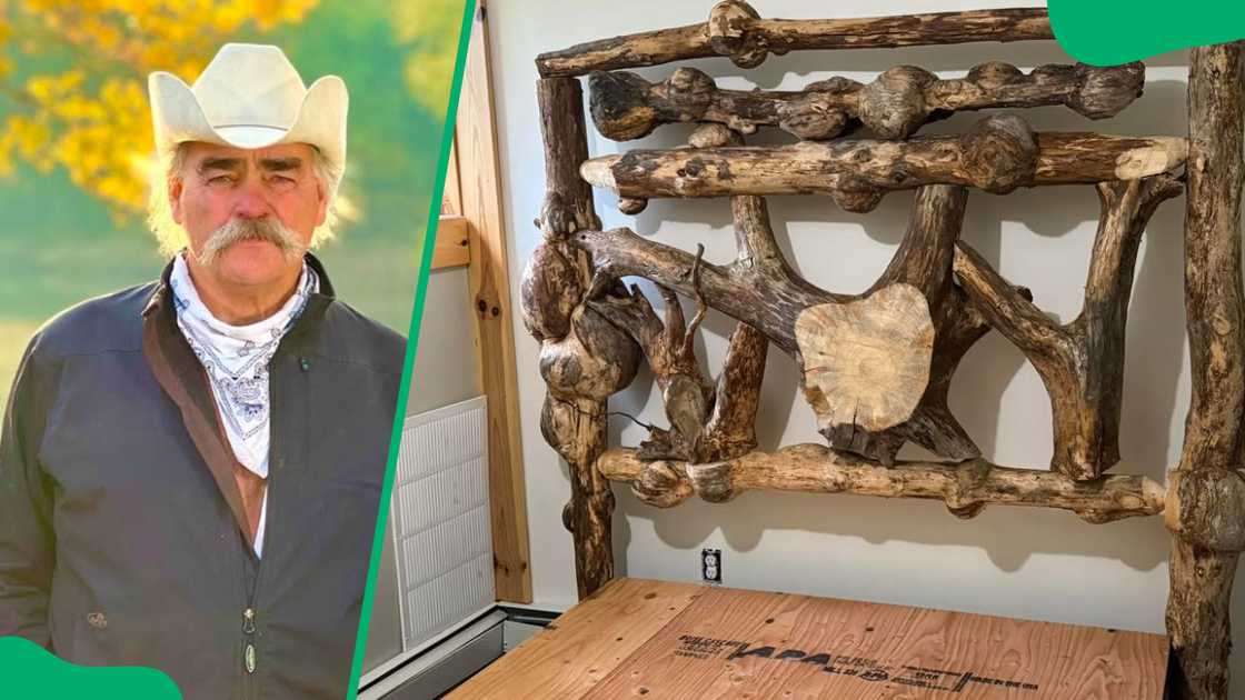 Musician Marty Raney (L). Products from his log business (R)