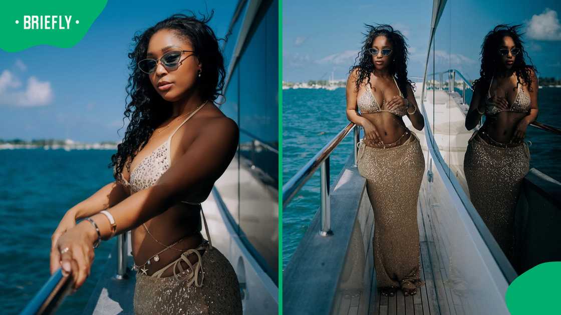 Minnie Dlamini on a yacht in Miami