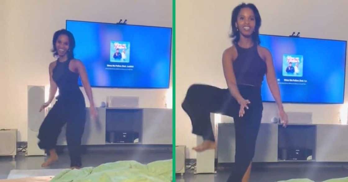 Young woman showcases her sleek dance moves. Young woman showcases her sleek dance moves.