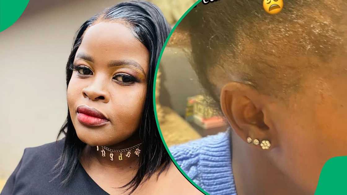 A TikTok video shows a woman unveiling a hairline growth product. A TikTok video shows a woman unveiling a hairline growth product.