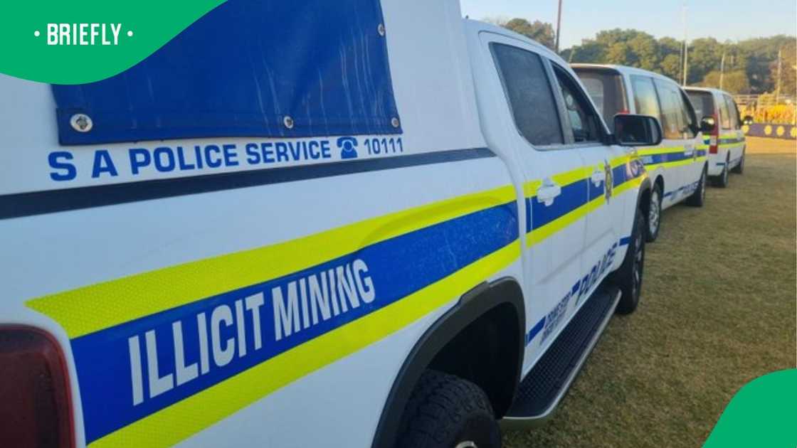 A police vehicle at the site of the Stilfontein gold mine A police vehicle at the site of the Stilfontein gold mine