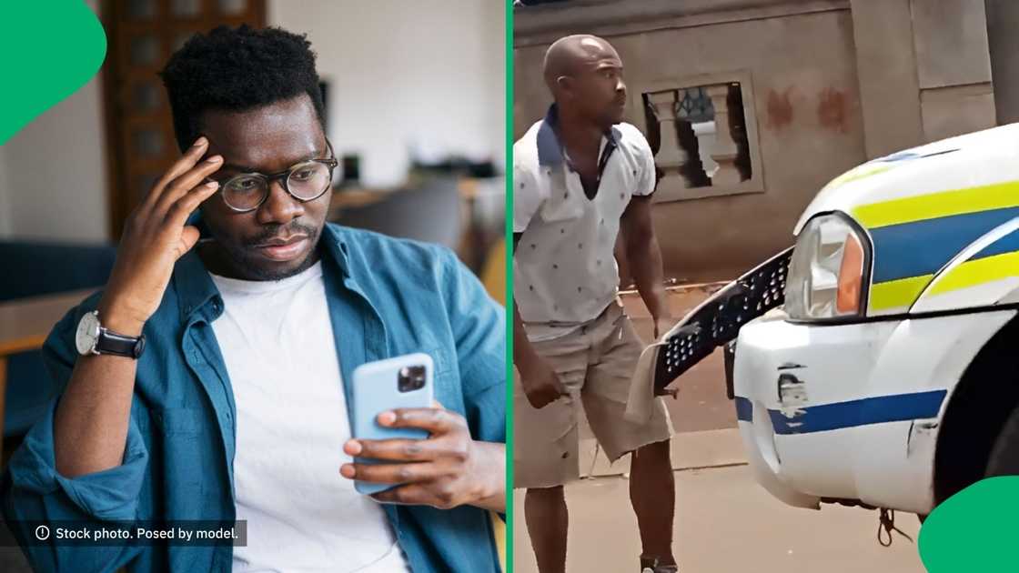 SAPS officers let a man who damaged a state van walk free, causing a stir online. SAPS officers let a man who damaged a state van walk free, causing a stir online.