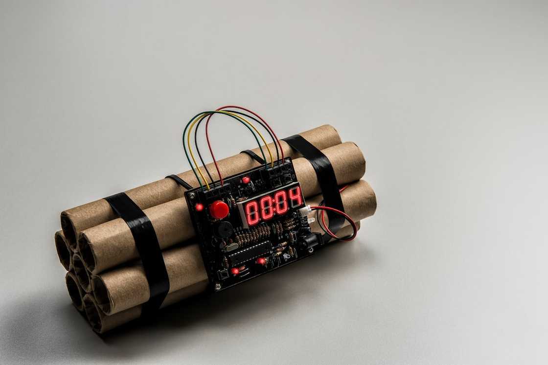 A timer strapped onto a few sticks of dynamite. The SAPS identified an explosives specialist as one of the heist crew members. A timer strapped onto a few sticks of dynamite. The SAPS identified an explosives specialist as one of the heist crew members.