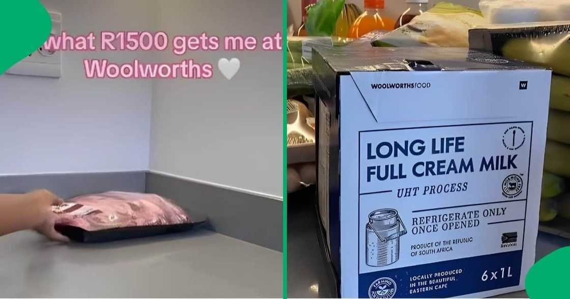 A woman spent R1500 on biweekly groceries from Woolworths. A woman spent R1500 on biweekly groceries from Woolworths.