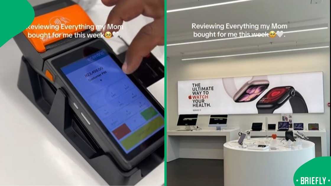 A mother-and-daughter luxury shopping moment highlighting premium fashion and tech