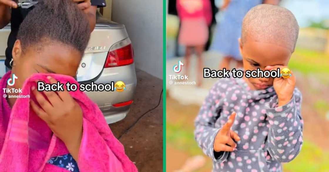 Sibling got ready for school by getting hair cuts. Sibling got ready for school by getting hair cuts.