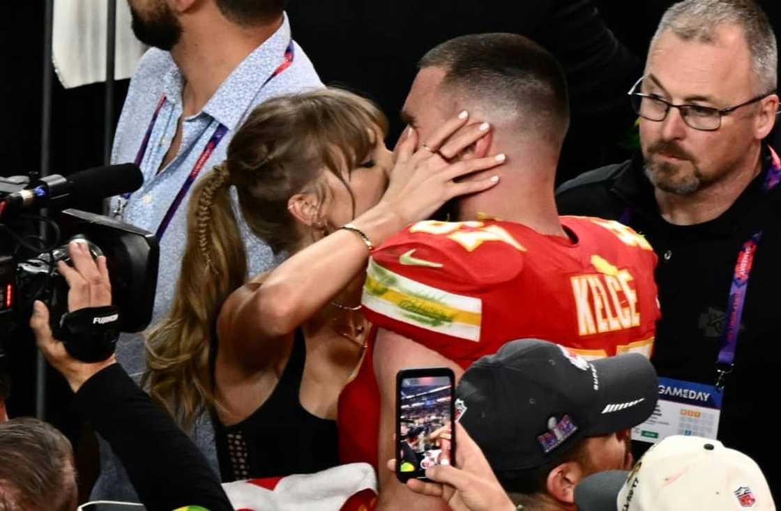 Taylor Swift kisses Kansas City Chiefs tight end Travis Kelce after the Chiefs won Super Bowl LVIII against the San Francisco 49ers Taylor Swift kisses Kansas City Chiefs tight end Travis Kelce after the Chiefs won Super Bowl LVIII against the San Francisco 49ers