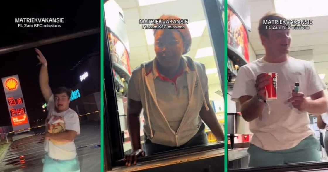 A matric student's post-exam celebration takes an unexpected turn as he climbs through the window of a KFC drive-thru at 2 am A matric student's post-exam celebration takes an unexpected turn as he climbs through the window of a KFC drive-thru at 2 am