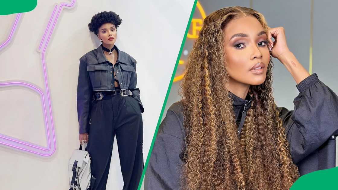 Lunathi Mampof posing for a modelling shot. Lunathi posing while showing off her hair Lunathi Mampof posing for a modelling shot. Lunathi posing while showing off her hair