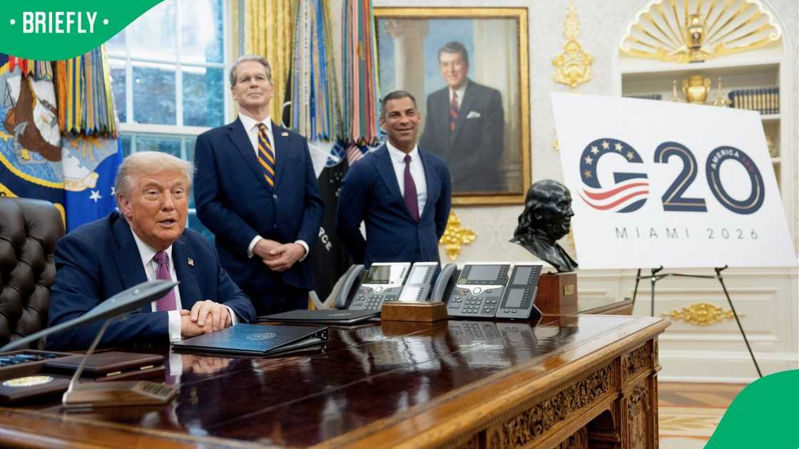 US President Donald Trump, Scott Bessent, US Treasury Secretary, and Francis Suarez, Mayor of Miami US President Donald Trump, Scott Bessent, US Treasury Secretary, and Francis Suarez, Mayor of Miami