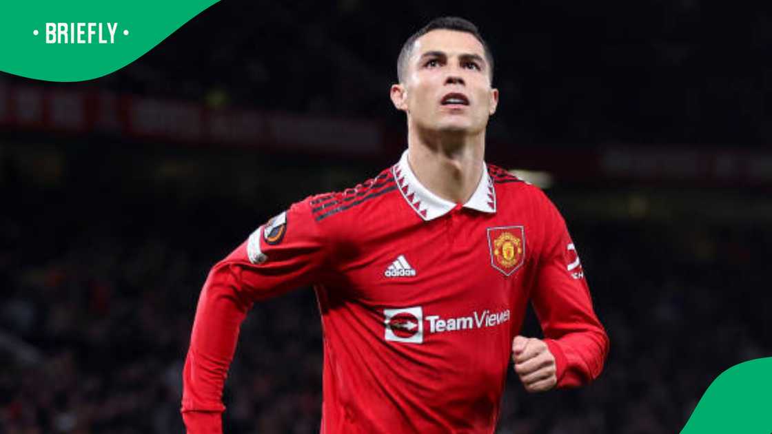 On October 27, Cristiano Ronaldo celebrated after scoring Manchester United's third goal in their UEFA Europa League group-stage match against Sheriff Tiraspol at Old Trafford