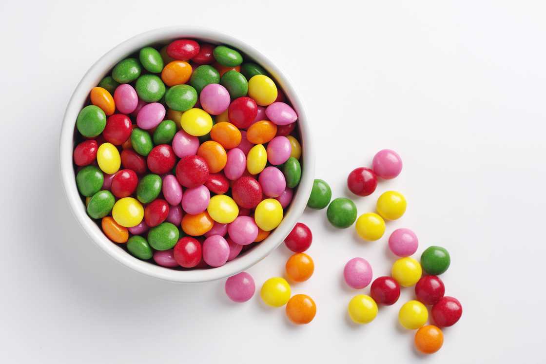 A bowl of colourful Skittles