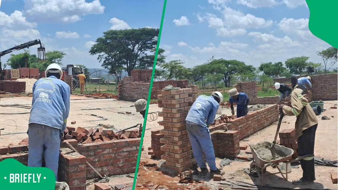 A picture of men construction a building.