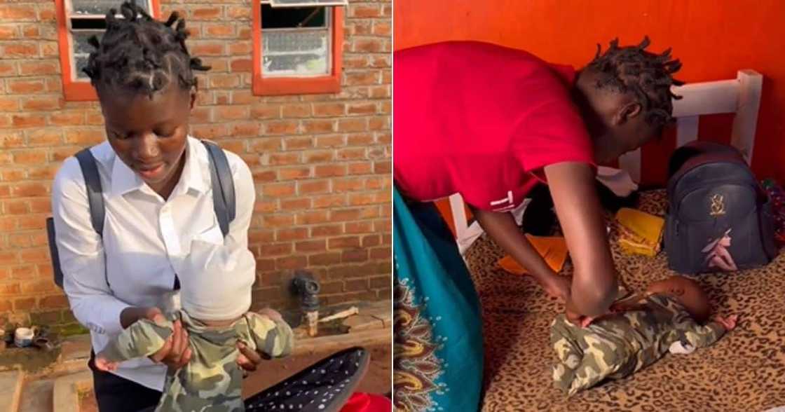 Teen girl takes care of baby after school Teen girl takes care of baby after school