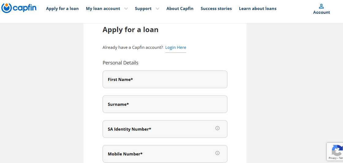 Capfin's online loan application form Capfin's online loan application form