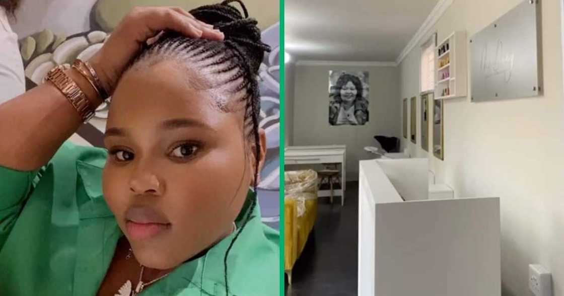 Young lady flexes opening her own salon. Young lady flexes opening her own salon.