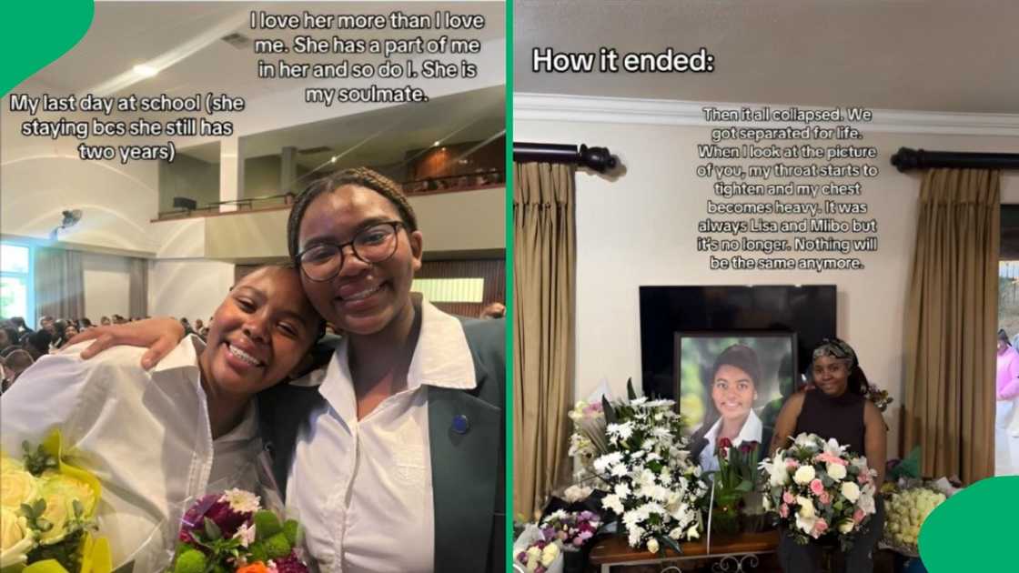 Two sisters together on the last day of school and one of the sisters mourning her sister's death.