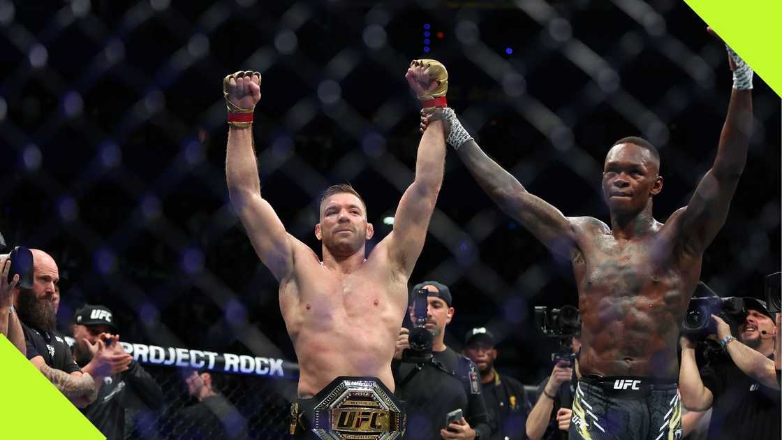 Israel Adesanya reacts to his loss against Dricus Du Plessis in the UFC middleweight championship fight. Israel Adesanya reacts to his loss against Dricus Du Plessis in the UFC middleweight championship fight.