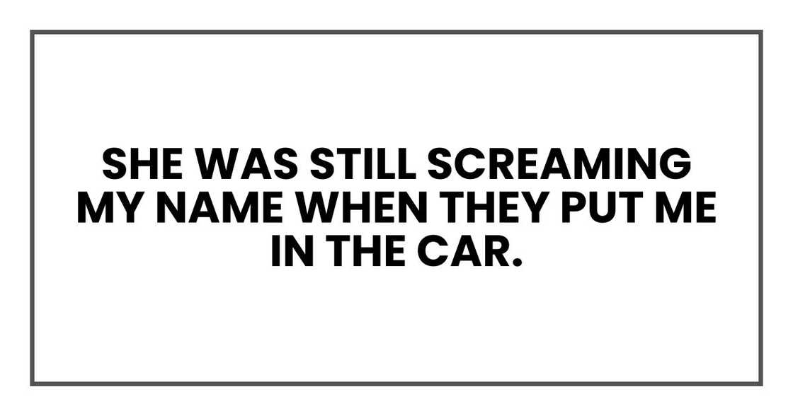 She was still screaming my name when they put me in the car.