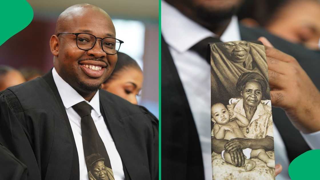 The law graduate designed a custom tie featuring his late grandmothers for his graduation The law graduate designed a custom tie featuring his late grandmothers for his graduation