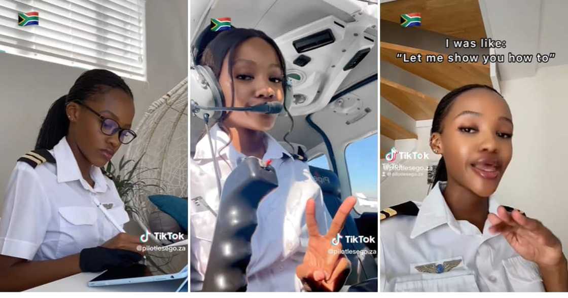 TikTok user @pilotlesego.za showing off her female pilot vibes in video TikTok user @pilotlesego.za showing off her female pilot vibes in video