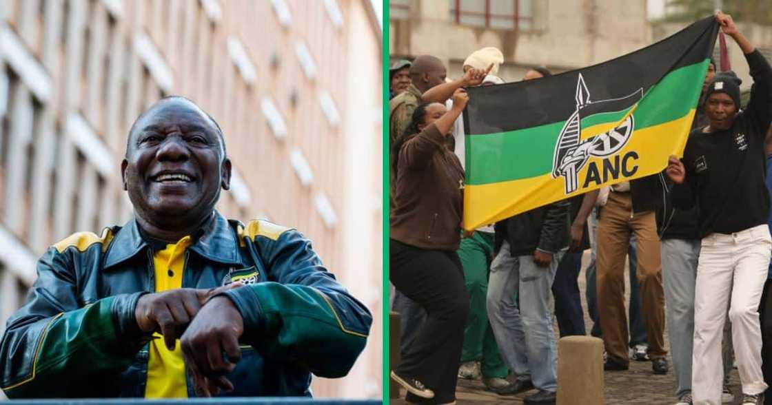 South Africa's President Cyril Ramaphosa and ANC members celebrating South Africa's President Cyril Ramaphosa and ANC members celebrating