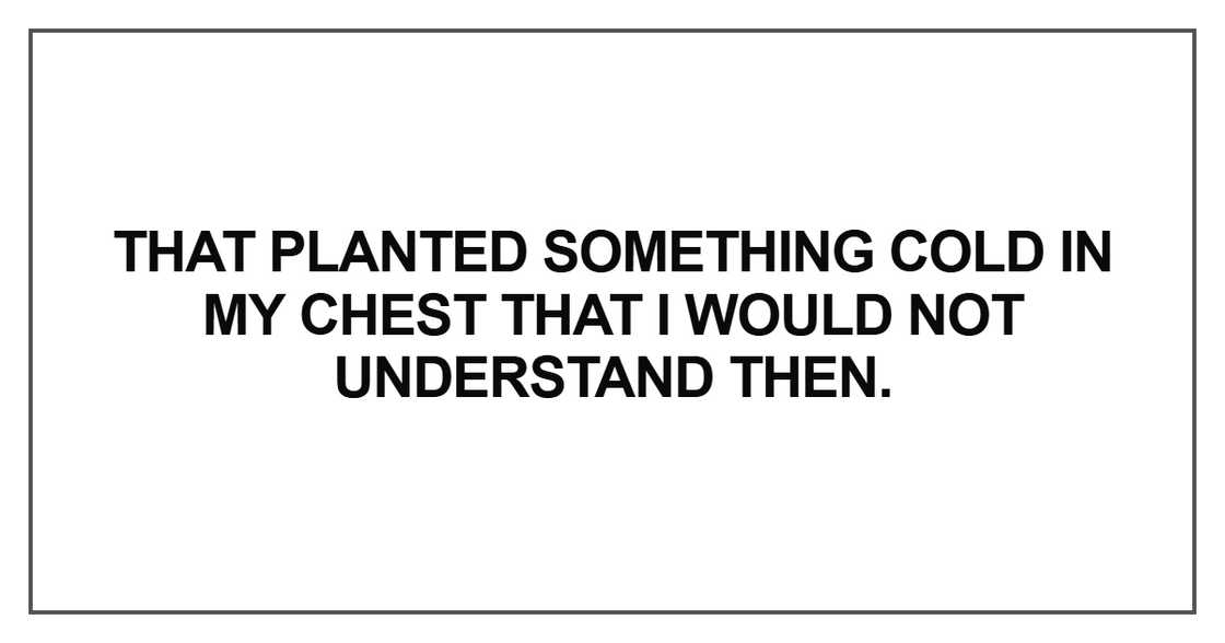 That planted something cold in my chest that I would not understand then
