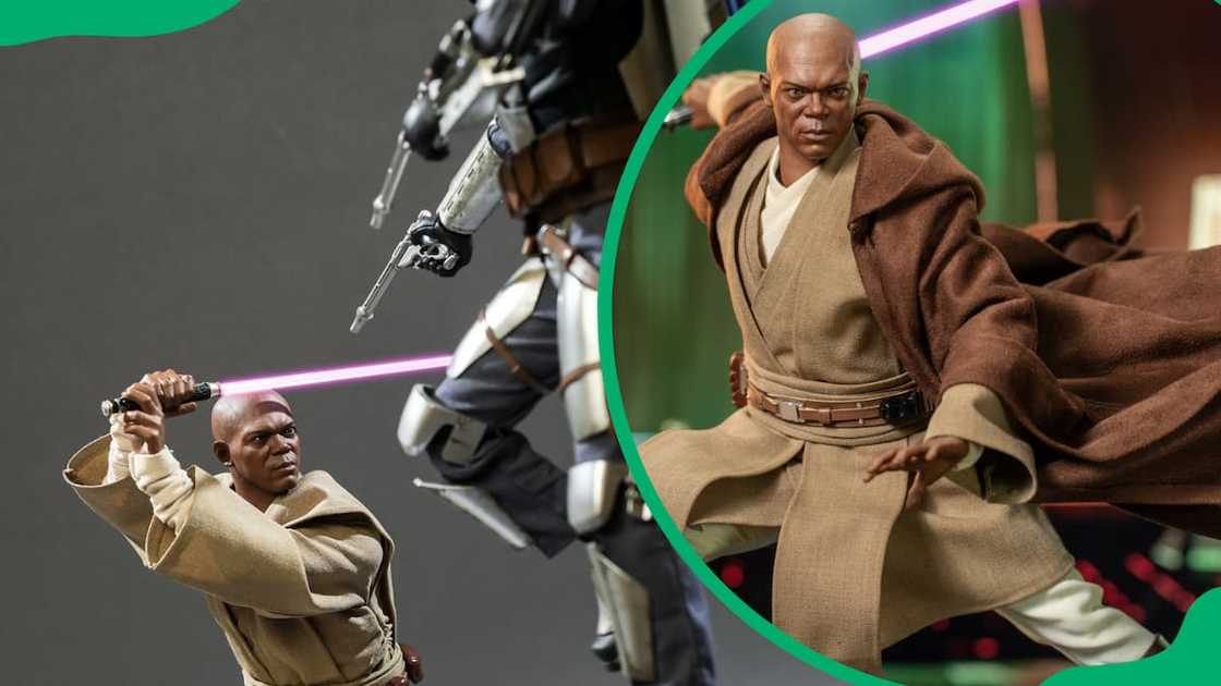 Mace Windu attacking an opponent Mace Windu attacking an opponent